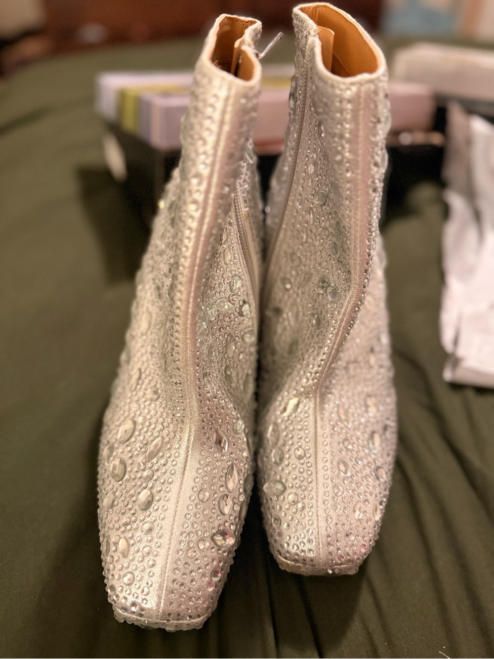 Jessica Simpson Crystal Embellished Silver Ankle Booties